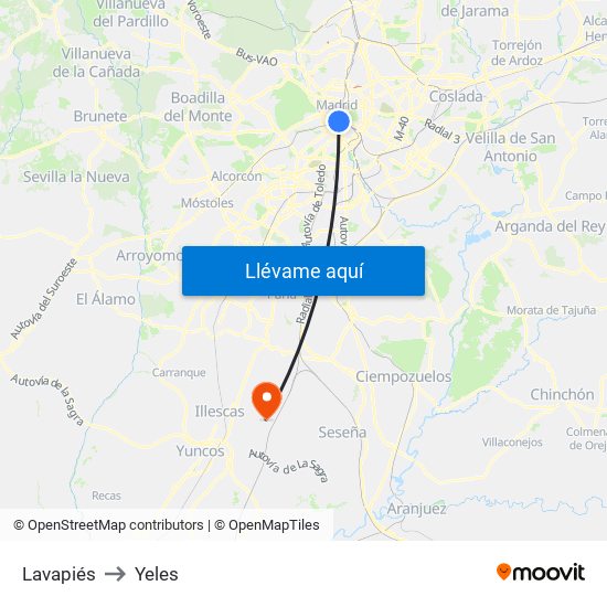 Lavapiés to Yeles map