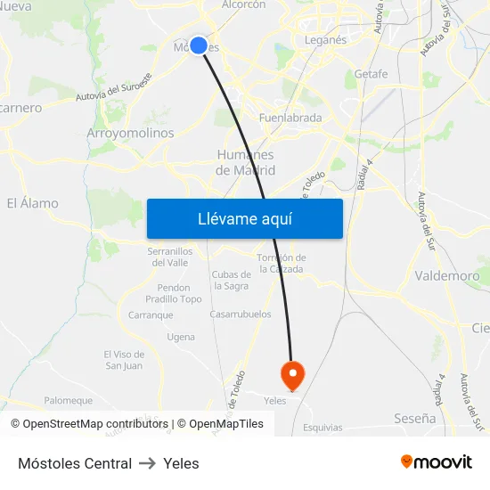 Móstoles Central to Yeles map