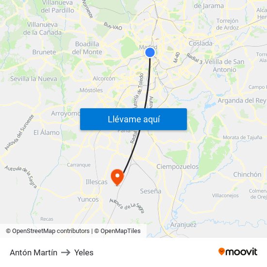 Antón Martín to Yeles map