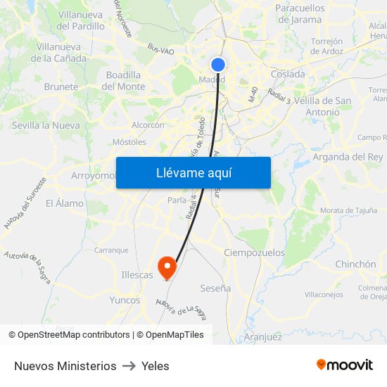 Nuevos Ministerios to Yeles map