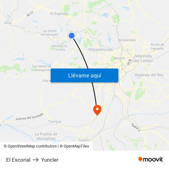 El Escorial to Yuncler map