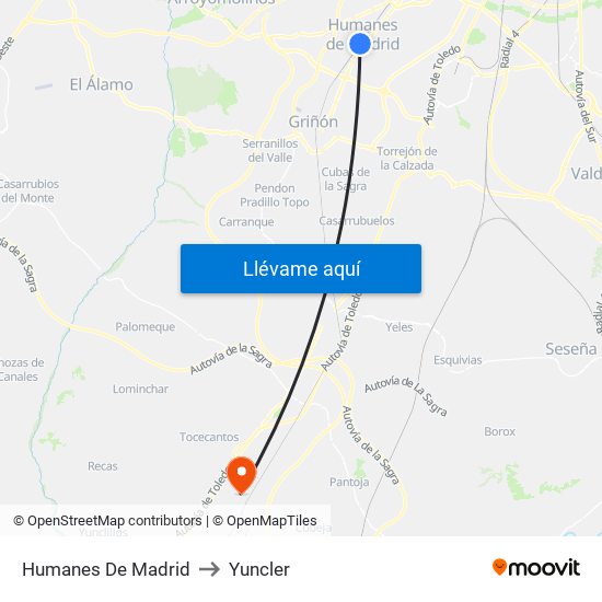 Humanes De Madrid to Yuncler map