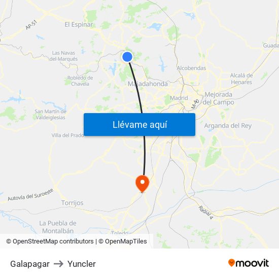 Galapagar to Yuncler map