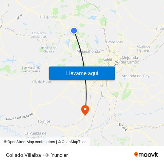 Collado Villalba to Yuncler map