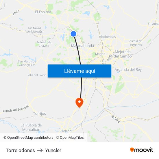 Torrelodones to Yuncler map