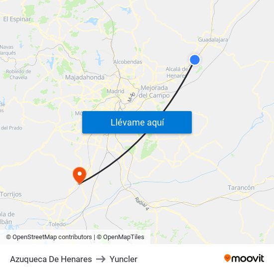 Azuqueca De Henares to Yuncler map