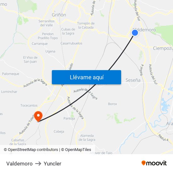 Valdemoro to Yuncler map