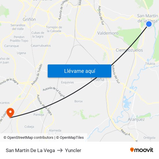 San Martín De La Vega to Yuncler map