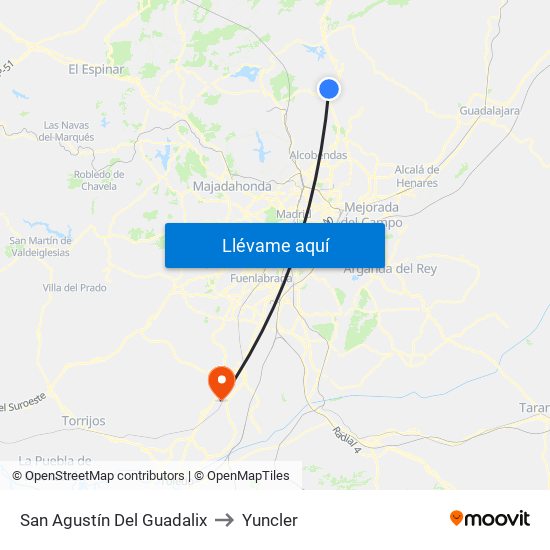 San Agustín Del Guadalix to Yuncler map