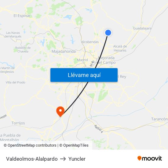 Valdeolmos-Alalpardo to Yuncler map