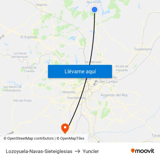 Lozoyuela-Navas-Sieteiglesias to Yuncler map