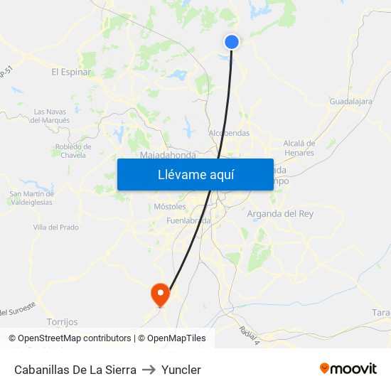 Cabanillas De La Sierra to Yuncler map