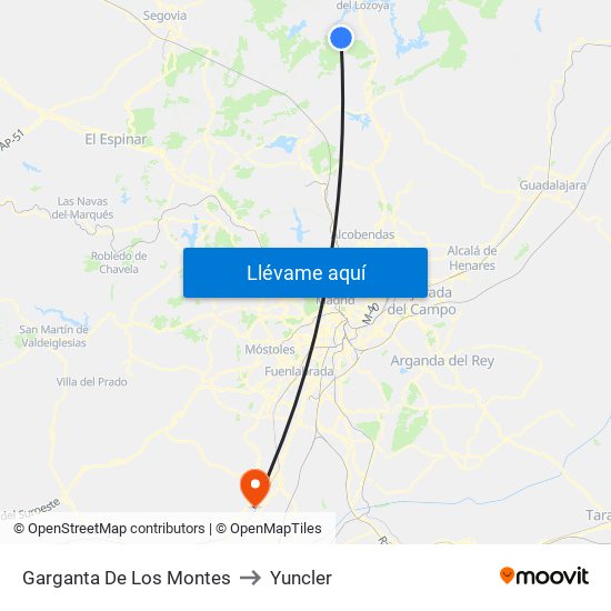 Garganta De Los Montes to Yuncler map