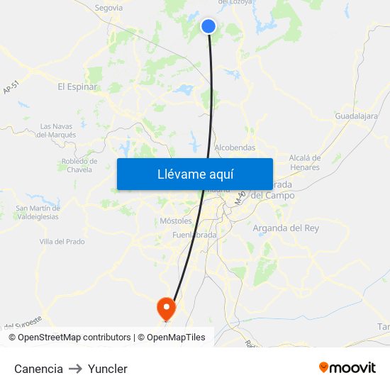 Canencia to Yuncler map