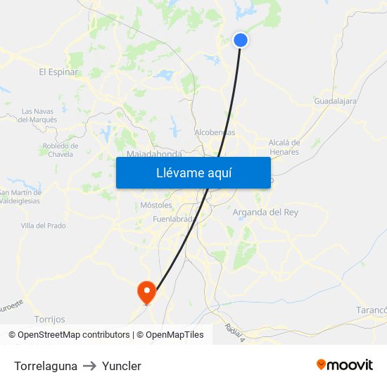 Torrelaguna to Yuncler map