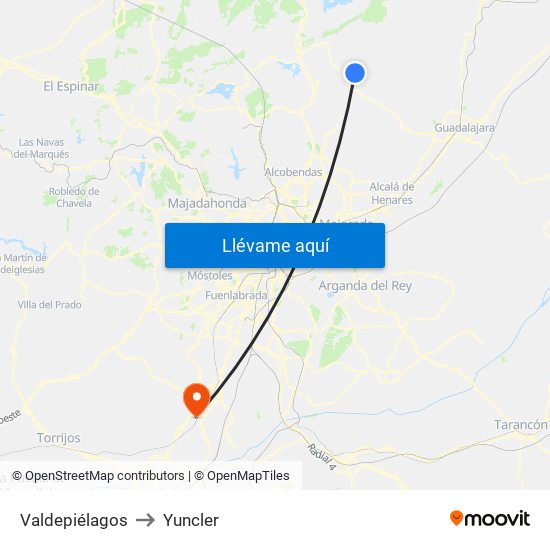 Valdepiélagos to Yuncler map