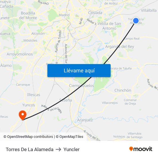 Torres De La Alameda to Yuncler map