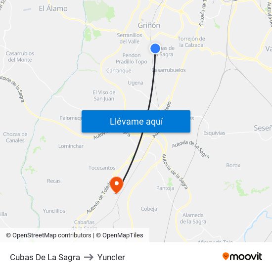 Cubas De La Sagra to Yuncler map