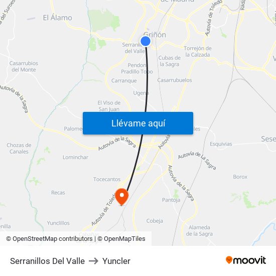 Serranillos Del Valle to Yuncler map