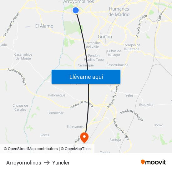 Arroyomolinos to Yuncler map