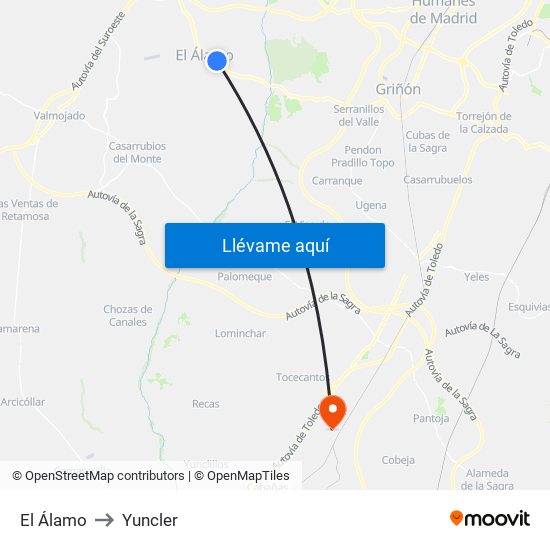 El Álamo to Yuncler map
