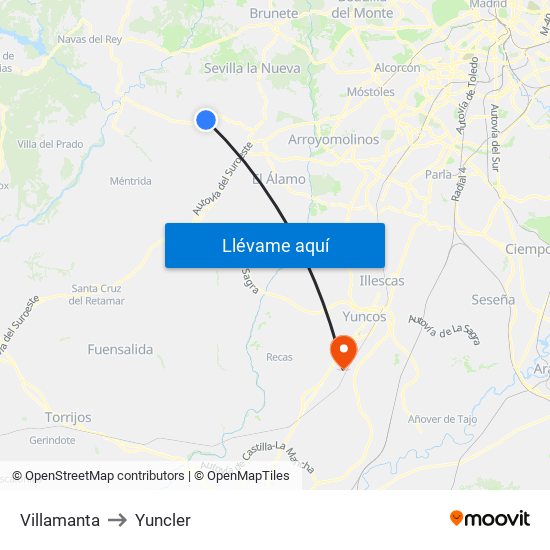 Villamanta to Yuncler map