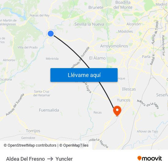 Aldea Del Fresno to Yuncler map