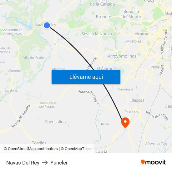Navas Del Rey to Yuncler map
