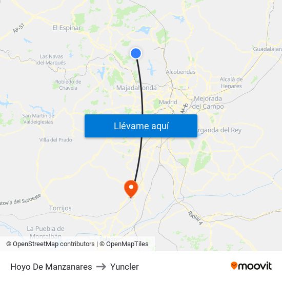 Hoyo De Manzanares to Yuncler map