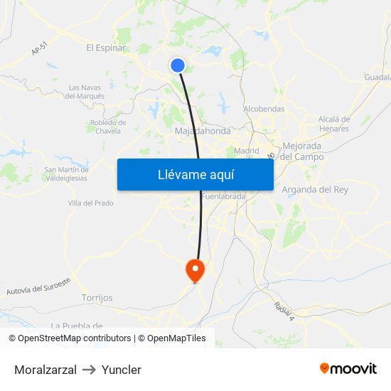 Moralzarzal to Yuncler map