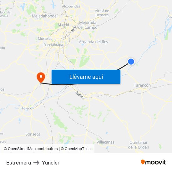 Estremera to Yuncler map