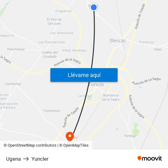 Ugena to Yuncler map