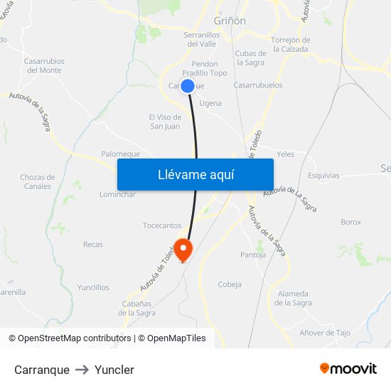 Carranque to Yuncler map