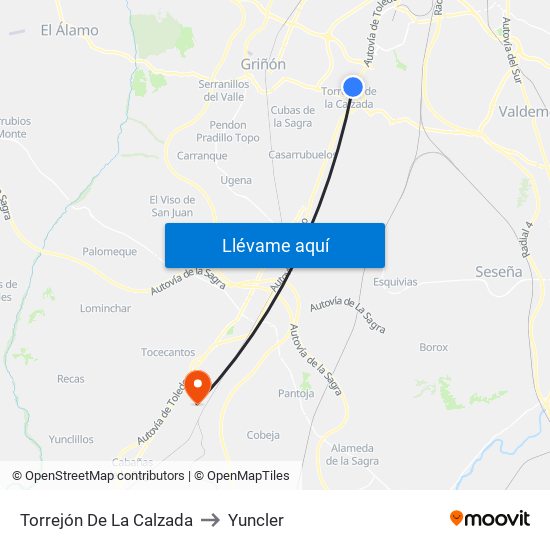 Torrejón De La Calzada to Yuncler map