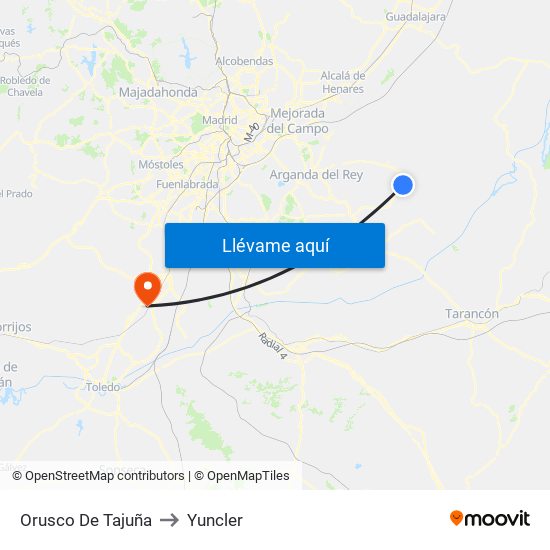 Orusco De Tajuña to Yuncler map