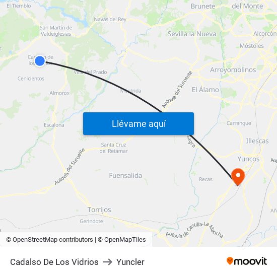 Cadalso De Los Vidrios to Yuncler map