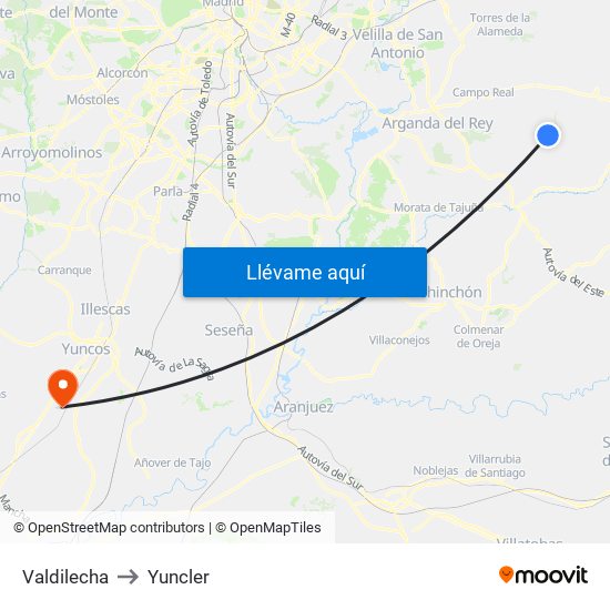 Valdilecha to Yuncler map