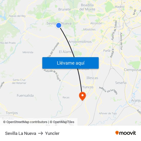 Sevilla La Nueva to Yuncler map