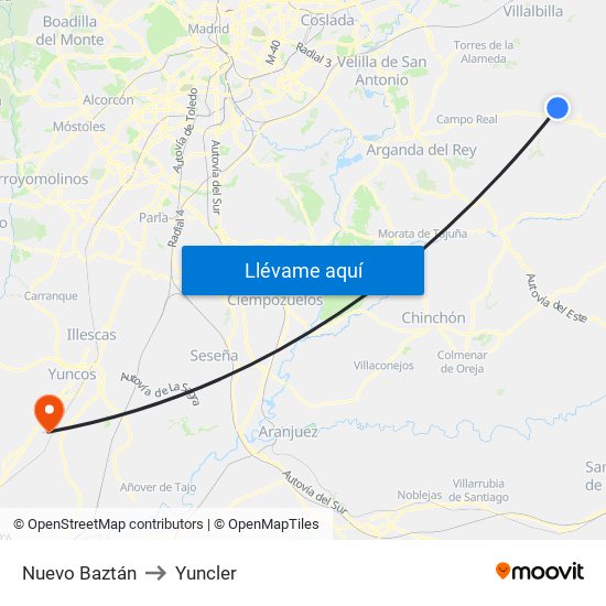 Nuevo Baztán to Yuncler map