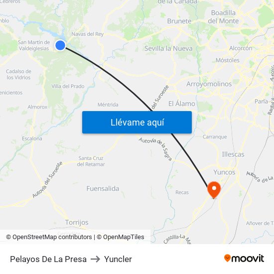 Pelayos De La Presa to Yuncler map