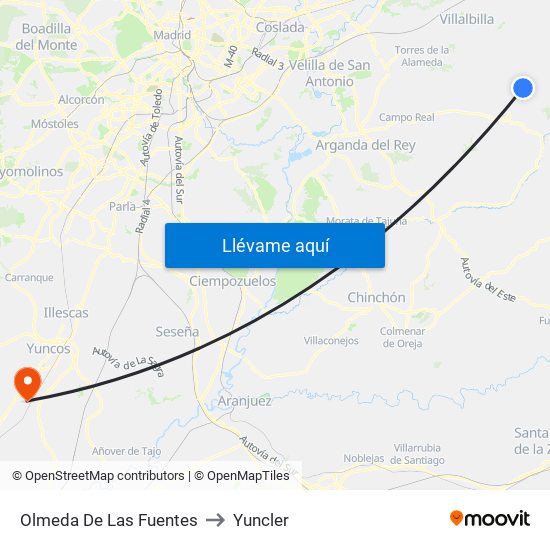 Olmeda De Las Fuentes to Yuncler map