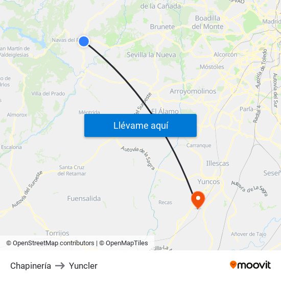 Chapinería to Yuncler map