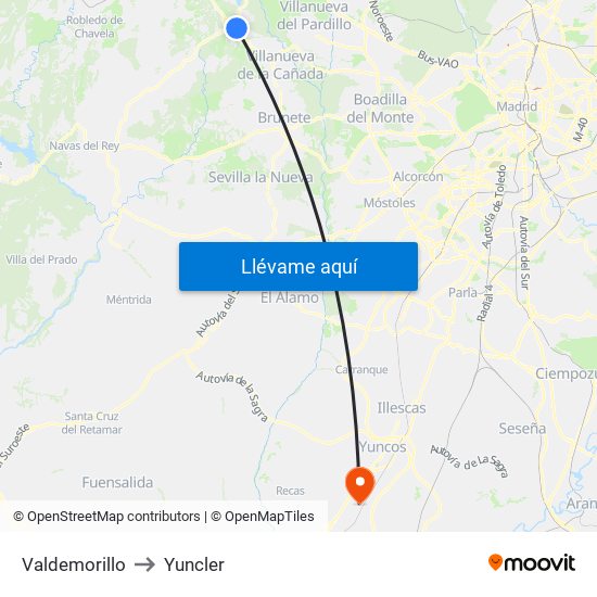 Valdemorillo to Yuncler map