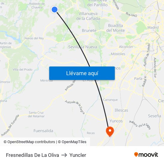 Fresnedillas De La Oliva to Yuncler map