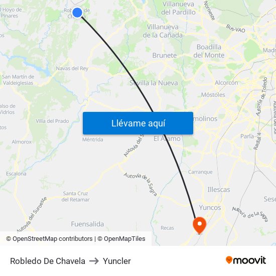Robledo De Chavela to Yuncler map