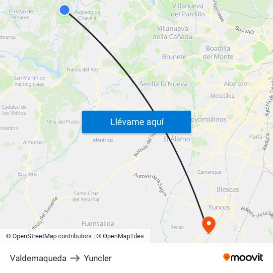 Valdemaqueda to Yuncler map