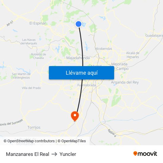 Manzanares El Real to Yuncler map