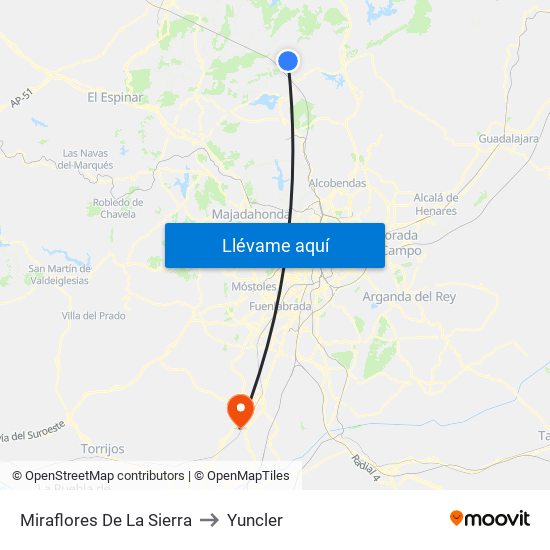 Miraflores De La Sierra to Yuncler map