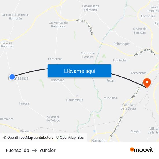 Fuensalida to Yuncler map