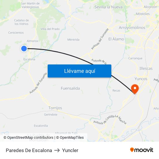 Paredes De Escalona to Yuncler map